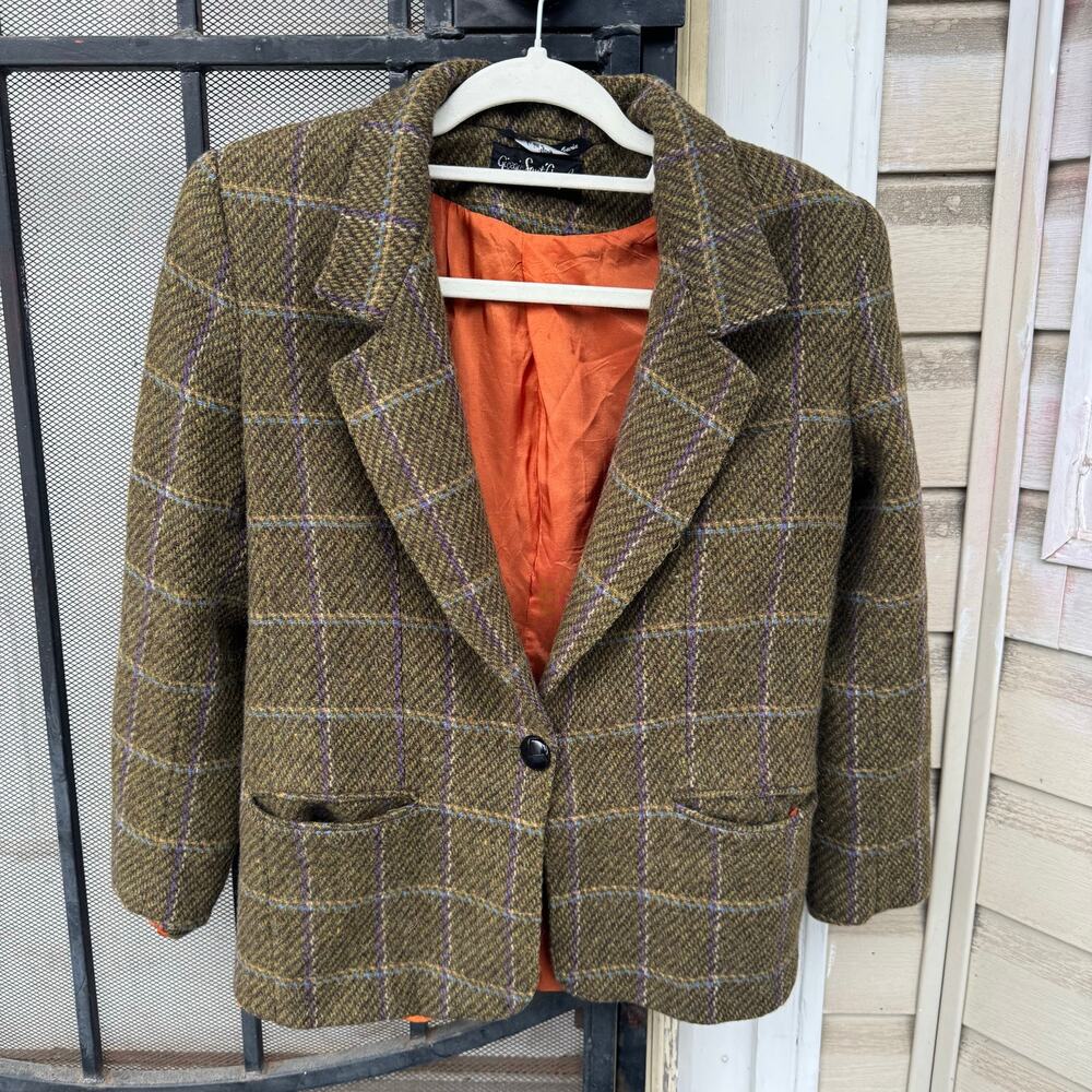 Vintage Giorgio Sant’Angelo Women’s PURE WOOL Plaid Blazer